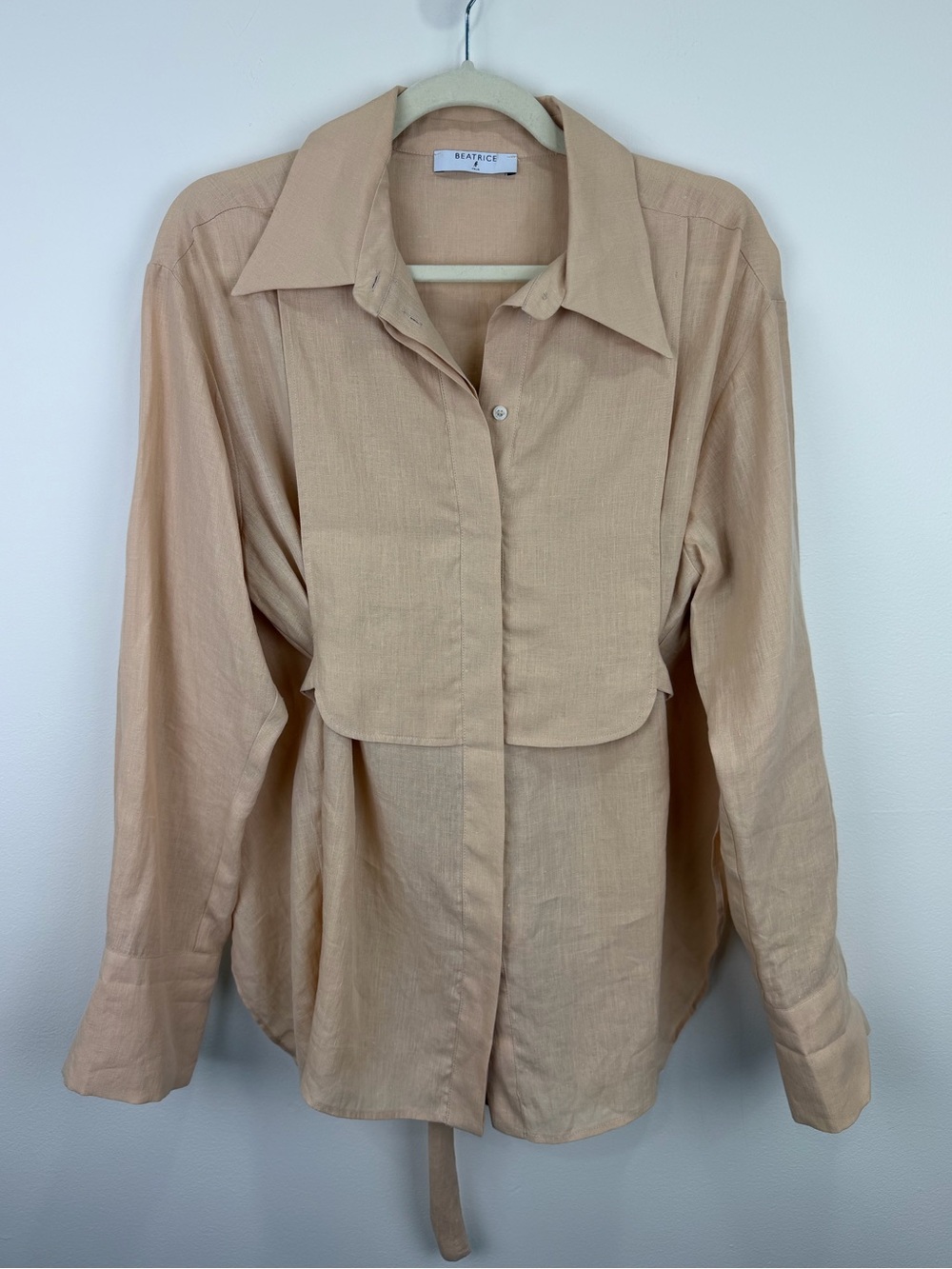 Beatrice .B Italia 100% Hemp Layered Belted Shirt Blouse US 10